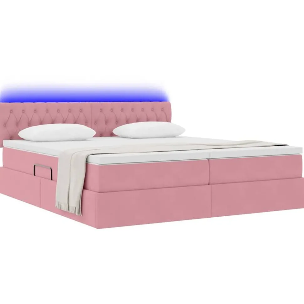 vidaXL Säng med LED-ljusslingor med lagring Rosa 180 x 200 cm Sammet