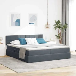 vidaXL Säng med LED-ljusslingor Mörkgrå 180 x 200 cm Sammet