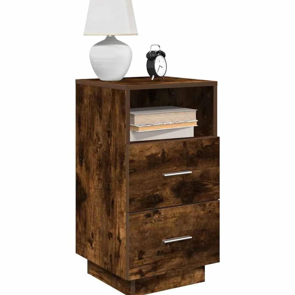 Best vidaXL Sängbord med 2 lådor 36x36x68 cm Rökfärgad ek
