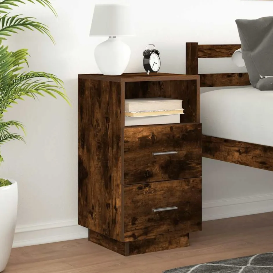 Best vidaXL Sängbord med 2 lådor 36x36x68 cm Rökfärgad ek