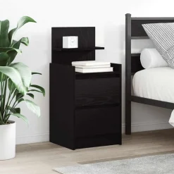 Outlet vidaXL Sängbord med 2 lådor 38x34x80 cm Svart