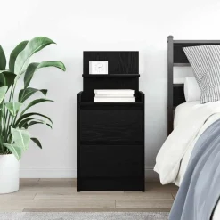Outlet vidaXL Sängbord med 2 lådor 38x34x80 cm Svart