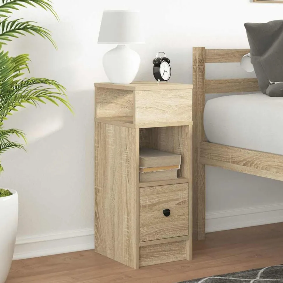 vidaXL Sängbord med låda sonoma-ek 25x31x66 cm
