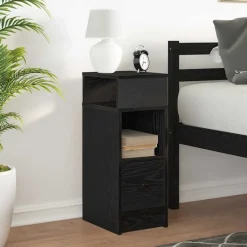 Best vidaXL Sängbord med låda 25x31x66 cm Svart
