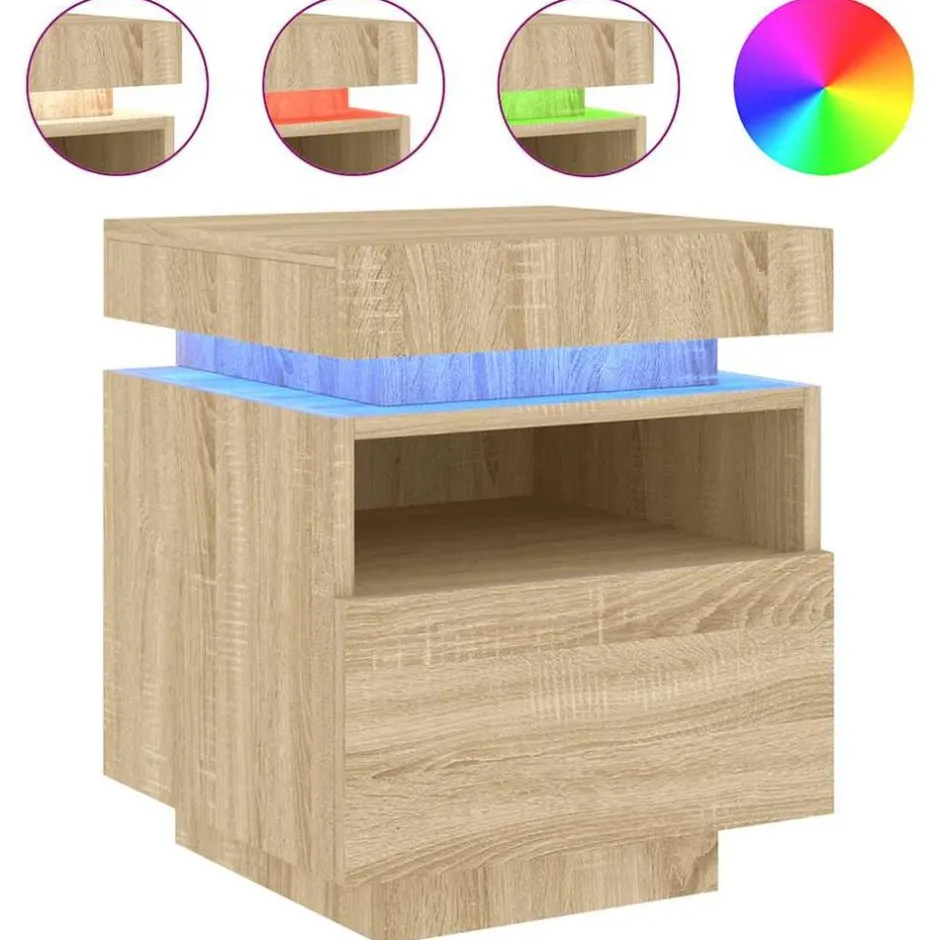 Discount vidaXL Sängbord med LED-belysning sonoma-ek 40x39x48,5 cm Sonoma ek