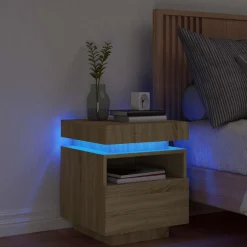 Discount vidaXL Sängbord med LED-belysning sonoma-ek 40x39x48,5 cm Sonoma ek