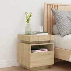 Discount vidaXL Sängbord med LED-belysning sonoma-ek 40x39x48,5 cm Sonoma ek