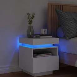 Best vidaXL Sängbord med LED-belysning 40x39x48,5 cm Vit