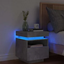 Outlet vidaXL Sängbord med LED-belysning 40x39x48,5 cm Betonggrå