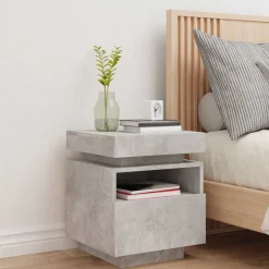Outlet vidaXL Sängbord med LED-belysning 40x39x48,5 cm Betonggrå