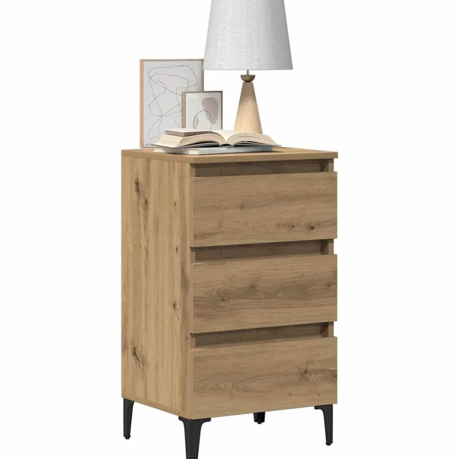 New vidaXL Sängbord med metallben 40x35x69 cm artisan ek