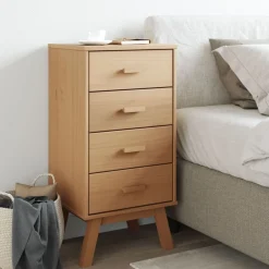 New vidaXL Sängbord OLDEN massiv furu Brun