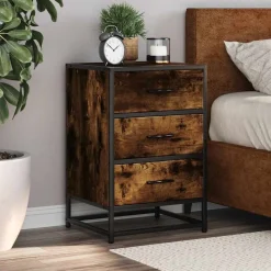 vidaXL Sängbord rökfärgad ek 40x34,5x60 cm konstruerat trä och metall