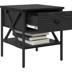 vidaXL Sängbord Svart ek 40 x 42 x 45 cm Konstruktionsträ och metall