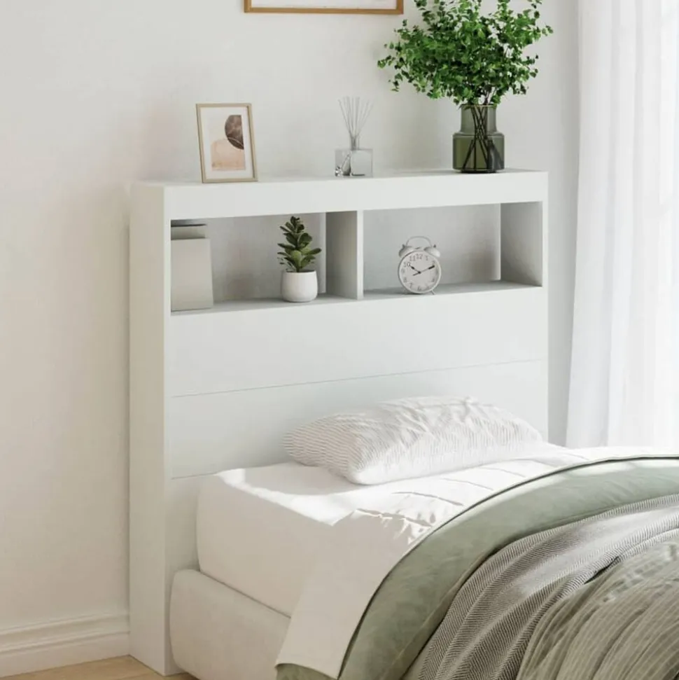 vidaXL Sänggavel med LED vit 100x17x102 cm
