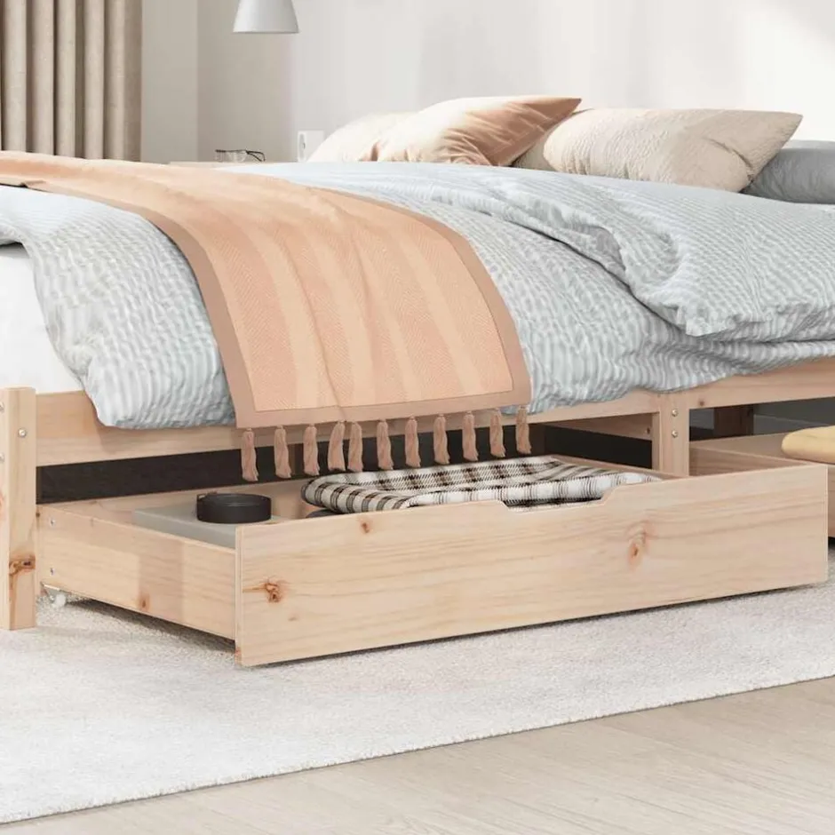 New vidaXL Sänglådor med hjul 2 st 95x55x17 cm massiv furu Naturfärg