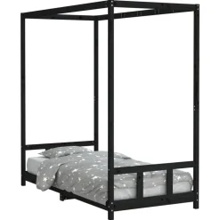 vidaXL Sängram för barn svart 90x190 cm massiv furu