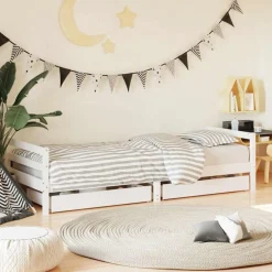 Clearance vidaXL Sängram för barnsäng m. lådor 80x200 cm massiv furu Vit