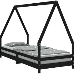vidaXL Sängram för barnsäng svart 80x200 cm massiv furu
