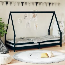 vidaXL Sängram för barnsäng svart 80x200 cm massiv furu