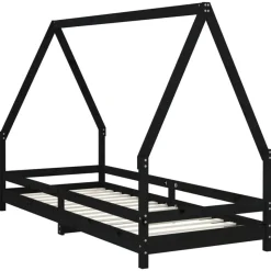 vidaXL Sängram för barnsäng svart 80x200 cm massiv furu