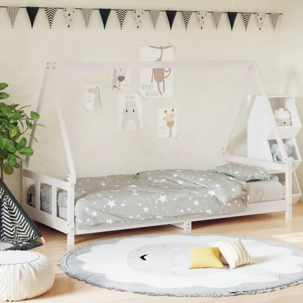vidaXL Sängram för barnsäng vit 90x200 cm massiv furu
