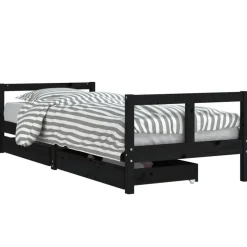 vidaXL Sängram för barnsäng m. lådor svart 80x200 cm massiv furu