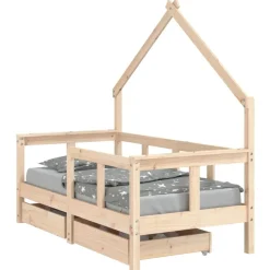 vidaXL Sängram för barnsäng m. lådor 70x140 cm massiv furu