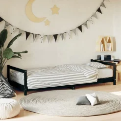 Hot vidaXL Sängram för barnsäng 90x200 cm massiv furu Svart
