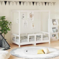 vidaXL Sängram för barnsäng vit 70x140 cm massiv furu