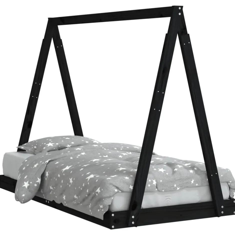 New vidaXL Sängram för barnsäng 80x160 cm massiv furu Svart