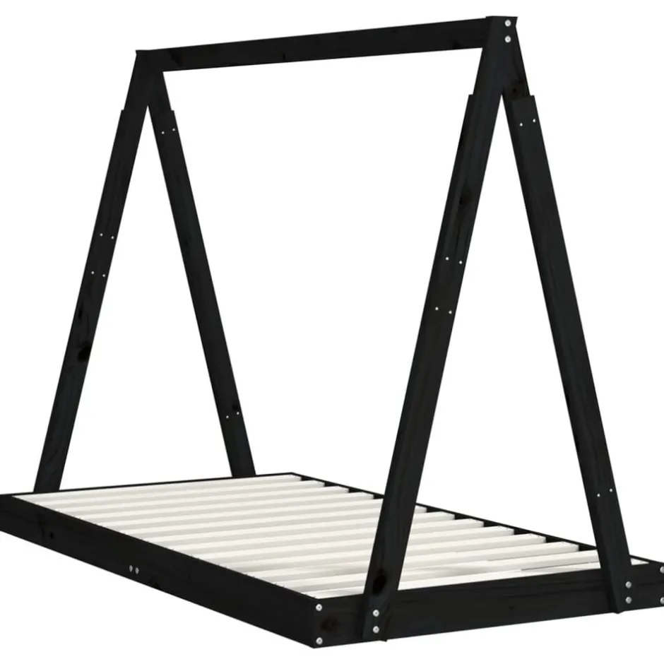 New vidaXL Sängram för barnsäng 80x160 cm massiv furu Svart