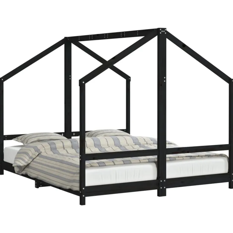 New vidaXL Sängram för barnsäng 2x(80x200) cm massiv furu Svart