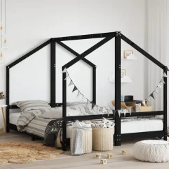 New vidaXL Sängram för barnsäng 2x(80x200) cm massiv furu Svart