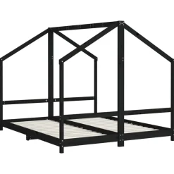 New vidaXL Sängram för barnsäng 2x(80x200) cm massiv furu Svart
