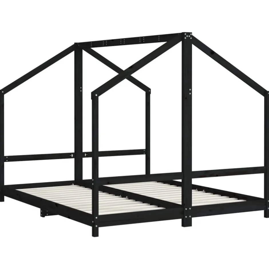 New vidaXL Sängram för barnsäng 2x(80x200) cm massiv furu Svart