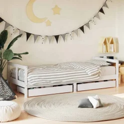 Discount vidaXL Sängram för barnsäng m. lådor 80x200 cm massiv furu Vit