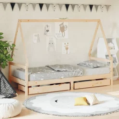 vidaXL Sängram för barnsäng m. lådor 80x200 cm massiv furu