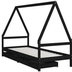 Sale vidaXL Sängram för barnsäng m. lådor 80x200 cm massiv furu Svart