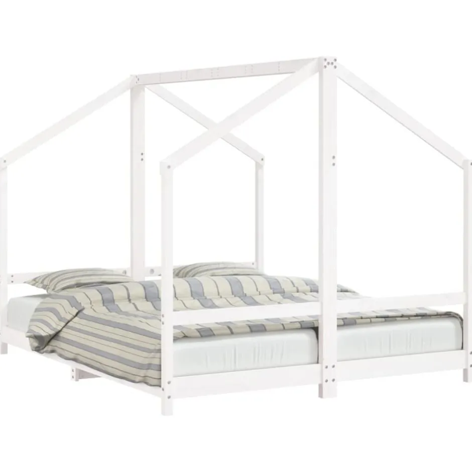 New vidaXL Sängram för barnsäng 2x(80x200) cm massiv furu Vit