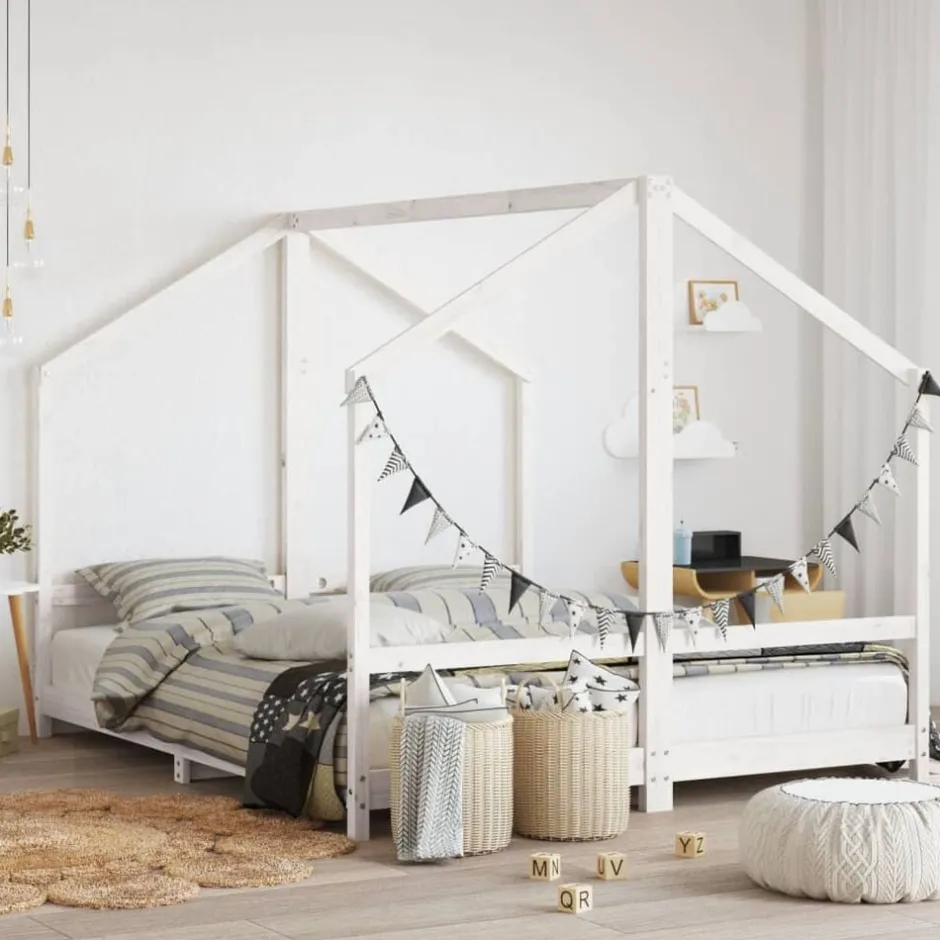 New vidaXL Sängram för barnsäng 2x(80x200) cm massiv furu Vit