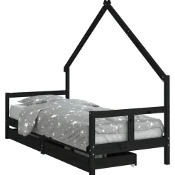 vidaXL Sängram för barnsäng m. lådor svart 80x200 cm massiv furu