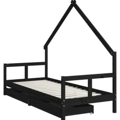 vidaXL Sängram för barnsäng m. lådor svart 80x200 cm massiv furu