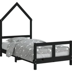 Best vidaXL Sängram för barnsäng 80x160 cm massiv furu Svart
