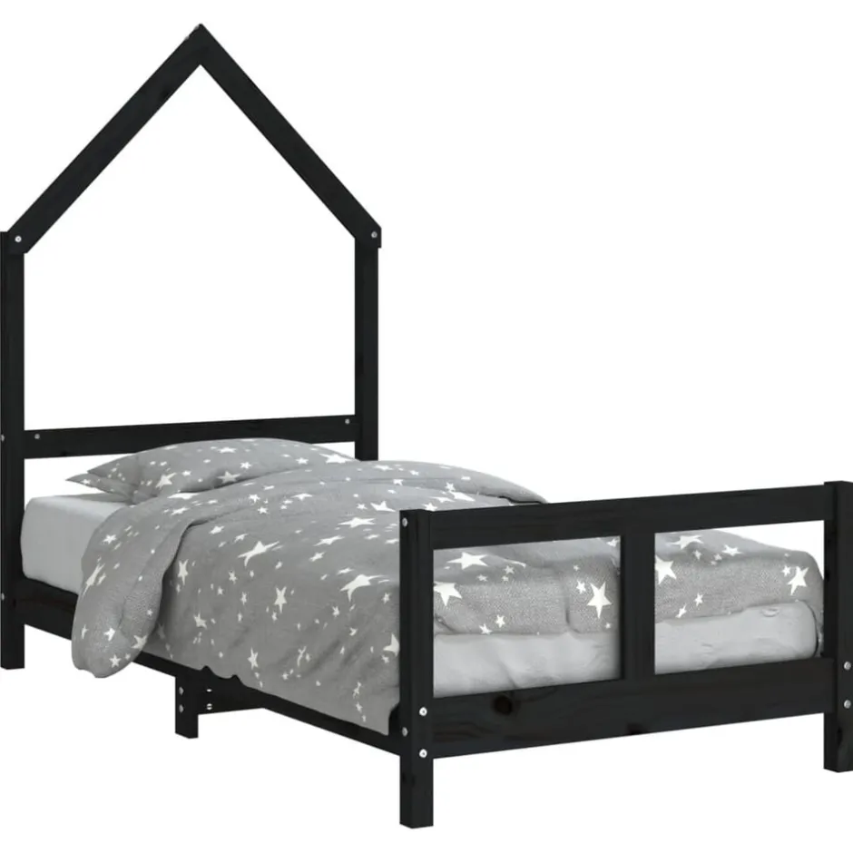 Best vidaXL Sängram för barnsäng 80x160 cm massiv furu Svart