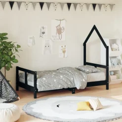Best vidaXL Sängram för barnsäng 80x160 cm massiv furu Svart