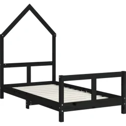 Best vidaXL Sängram för barnsäng 80x160 cm massiv furu Svart