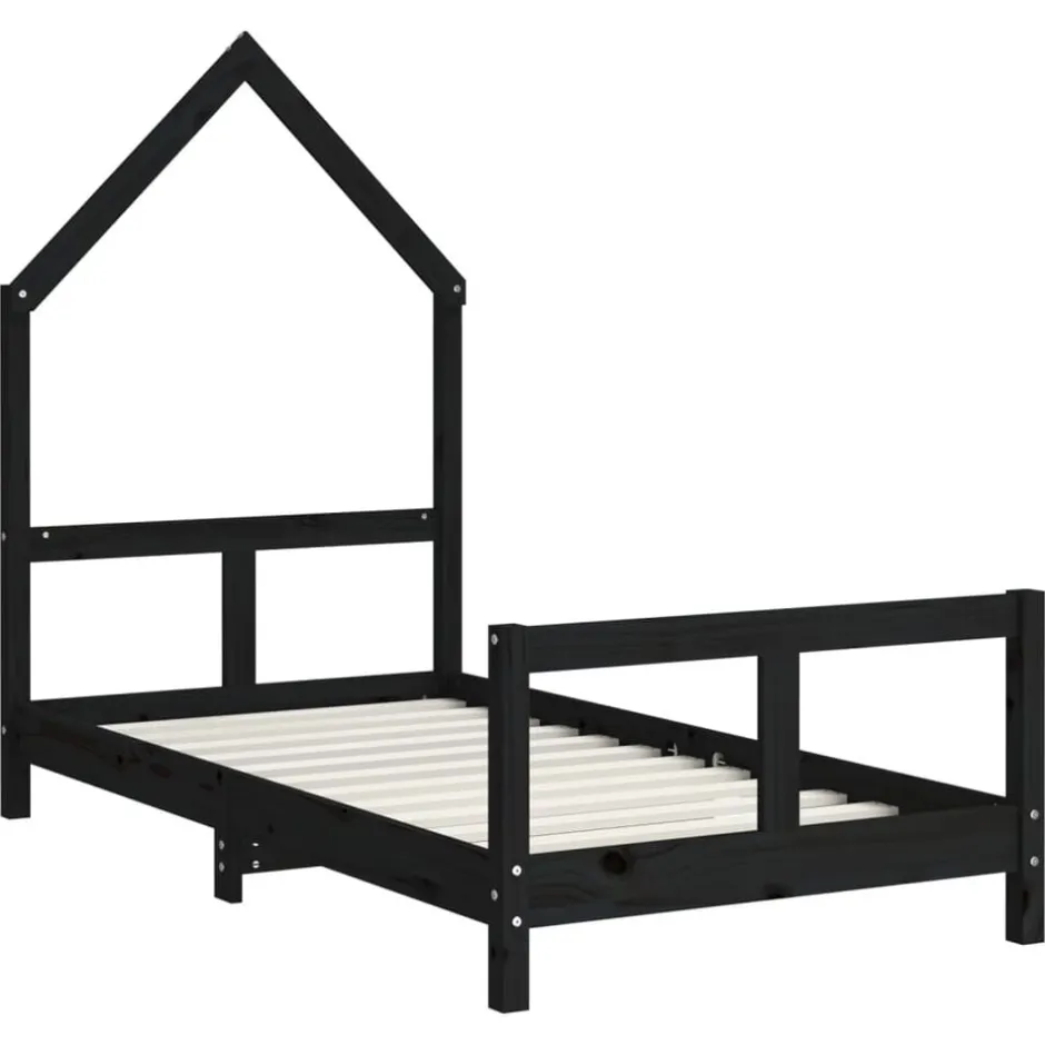 Best vidaXL Sängram för barnsäng 80x160 cm massiv furu Svart