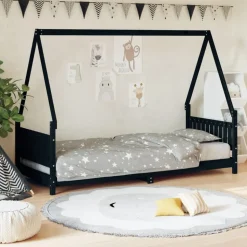 vidaXL Sängram för barnsäng svart 80x200 cm massiv furu