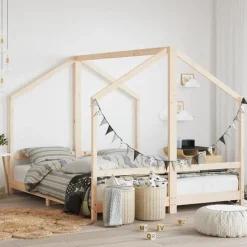 Best vidaXL Sängram för barnsäng 2x(80x200) cm massiv furu Naturfärg